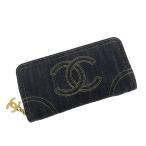 シャネル デニム・ラウンドファスナー長財布  Bランク.