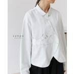 ショッピング体型カバー 洋ナシ刺繍シャツ トップス 長袖  シャツ コットン 綿 ブラウス 刺繍 果物 緑 グリーン ナチュラル ショート丈 シンプル 体型カバー 薄手 ゆったり レディース