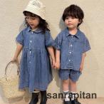 韓国子供服 男の子 半袖 セットアップ デニム2点セット 女の子 半袖 ワンピースデニムワンピ 男女兼用 夏服 通園着 通学着 キッズ 可愛い おしゃれ ベビー服