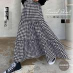 レディース 韓国風 ティアードスカート 着やせ 体型カバー 着回し スカート 楽ちん ボトムス