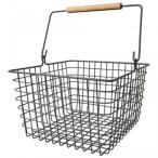 リーニエ 木製持ち手×アイアン スクエアバスケット ダークグレー 73150