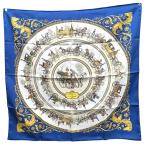 エルメス HERMES スカーフ カレ90 ロンシャンへの散歩 シルク ブルー系 レディース