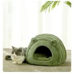 猫ハウス 猫ベッド ドーム型 犬猫 マット クッション 寒さ対策 保温防寒キャットハウス　色グリーン