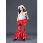  девочка танцевальный костюм Pantah long Dance брюки полька-дот точка рисунок flare pants bare top tops ребенок retro постановка одежда шоу stage костюм белый красный 