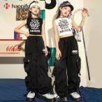  лето черный брюки-карго брюки-джоггеры белый знак . рисунок майка .... чёрный 2 позиций комплект девочка k-pop.. серия Street серия Kids танцевальный костюм Dance одежда 