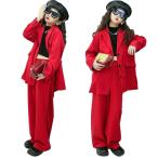 ヒップホップ ダンス衣装 ガールズ ジャズ キッズ ダンス セットアップ キッズダンス衣装 ファッション スーツ ジャケット ロングパンツ K-POP HIPHOP 韓国 赤