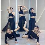 レディース ジャズダンス衣装 上下セットアップ 黒 セクシー系 古典ダンス 衣装セット モダン ジャズ ヒップホップ ストリートダンス 衣装 長袖 半袖 オフショル