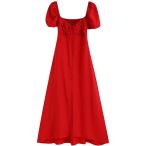 女性のVネックのドレスボタンドレ�