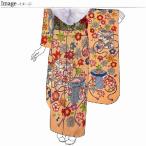 振袖　手縫いお仕立て付き　栗山紅型　栗山吉三郎　浜ちりめん　鬼古典・鬼しぼ縮緬　貝桶に花々　ペールオレンジ色　裄６８.５ｃｍ位まで成人式・卒業式・