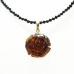 K18イエローゴールド ペンダント コハク 琥珀 アンバー バラ 薔薇 お花 フラワー 軽量 オニキス ネックレス プレゼント ギフト 贈り物 母の日【現品特価】