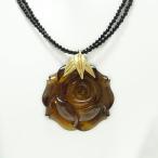 K18イエローゴールド ペンダント コハク 琥珀 グリーンアンバー バラ 薔薇 お花 フラワー 軽量 オニキス ネックレス プレゼント 贈り物 母の日【現品特価】