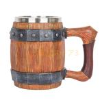  кожа. руль . прикрепленный частное лицо . осуществлен иммитация. дерево. . пиво кувшин произведение нержавеющая сталь большой - Capa City балка кружка Vintage язык карта - тонн -600 мм литров 