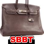 エルメス　バーキン35　こげ茶　エベンヌ　ブッフル　S金具　□F刻印　シルバー金具　ダークブラウン HERMES 本物 sbbt