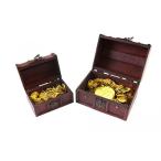 [SCGEHA] Treasure Box antique manner sea . Pirates fortune . treasure case wooden gold coin .. Gold coin ( Treasure Box small + gold coin 50 sheets )
