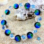 Sea drop ホタルガラス ケラママリン ハワイアンジュエリー ホヌ (海亀) 水晶10mm ブレスレット ビーズ 光る 蓄光タイプ とんぼ玉[0
