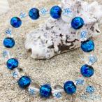 Sea drop ホタルガラス ブルー ハワイアンジュエリー ホヌ (海亀) 水晶 8mm ブレスレット ビーズ 光る 蓄光タイプ とんぼ玉[018b
