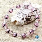 Sea drop ホタルガラス ピンク ハワイアンジュエリー ホヌ (海亀) 水晶 8mm ブレスレット ビーズ 光る 蓄光タイプ とんぼ玉[038b