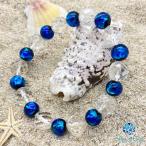 Sea drop ホタルガラス 12mm ビーズ ブレスレット ブルー 光る 蓄光タイプ 青色 水晶 64面カット とんぼ玉 [045bt]
