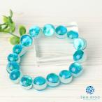 Seadrop光るホタルガラス14mmビーズブレスレットエメラルドオーシャ...