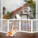 ZENY【セール価格】木製犬用ゲート 折り式バリア ペット用家具 フェンス 白 4枚 ペットゲート 折り式 安全柵 小型犬 中型犬 ペットガード 208x61x1.8cm