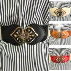 ゴムベルト　幅広 太ベルト レディースベルト ゴールドデザインバックル 小物(メール便送料無料)