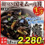 ムール貝　国産 殻付きムール貝 1kg 訳あり 生冷 500g×2袋 送料無料 冷凍便 賞味期限2023年10月 国華園