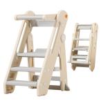  стремянка складной Kids подножка учеба tower кухня уборная, 3 -ступенчатый настройка возможность, безопасность поручень имеется, 83×54×52cm, серый /be