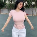 3color 半袖 Tシャツ 無地 タイトトップス カシュクール 丸襟 インナー 着痩せ カットソー tシャツ カジュアル デイリー トップス 着心地よい サマーウェア