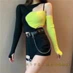  танцевальный костюм hip-hop выставить женский верх и низ 2 позиций комплект tops длинный рукав one плечо + короткий hot брюки тонкий надеты .. женский sexy 