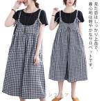 キャミ オールインワン レディース ギンガムチェック 大きいサイズ 九分丈 ワイドパンツ ガウチョ サロペット コンビネゾン 秋