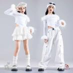 ダンス衣装 ヒップホップ  セットアップ白トップス スカート パンツ ホワイト カジャン HIPHOP衣装 キッズダンス衣装 K-POP 韓国 女の子 ステージ衣装 応援団 練