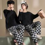 パジャマ 家着 セットアップ レディース メンズ 秋 春 ペアルームウェア  部屋着 寝巻き 外出 長袖 上下セット 大きいサイズ 大きめ ゆったり