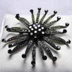 ショッピング花火 ブローチ タイ製  スワロフスキー クリスタル 花火 アンティーク調 ゴシック グレー 黒 ブラック