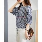 ブラウスレディース40代春夏新作オシャレブラウスチェック柄シャツ五分袖トッ...