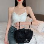キャミソール レディース カップ付き 黒 白 レース ショート インナー  ショート丈 下着 タンクトップ ベアトップブラ 春夏