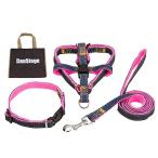 (DauStage) ハーネス リード 首輪 セット デニム 素材 選べる 4色 4サイズ 小型 中型 大型 犬用 トートバッグ付き (L, ピンク)