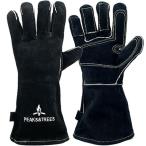 ショッピングダッチオーブン 耐熱グローブ アウトドア 手袋 作業用グローブ 牛革 焚き火 薪割り 火起こし DIY キャンプ バーベキュー ダッチオーブン BBQ ブラック 黒 PEAKS&TREES