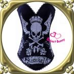 Yahoo! Yahoo!ショッピング(ヤフー ショッピング)セクシーコルセット　補正下着　ドクロ　ラインストーン　銀　シルバー　セクシー下着 s1615（s1614-2269gin）