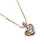 ダイヤモンド ネックレス 一粒 0.08ct K18 ピンクゴールド ハート＆キューピット H＆C Hカラー SIクラス Good ハート ペンダント 鑑別カード付き
