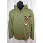 エドハーディー ed hardy メンズフルジップパーカ グリーン Mサイズ 新品 パーカー