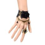 Yahoo! Yahoo!ショッピング(ヤフー ショッピング)ブレスレット リング付き レース ブラック チェーン ストーン ダンス アクセサリー bc-031