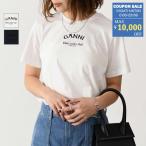 GANNI ガニー リラックス ネック T シャツ トップス T3561 レディース ホワイト ネイビー ブランドロゴ コットン オーガニック 春夏 半袖 人気 おすすめ
