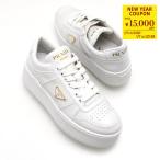 ショッピングPRADA PRADA プラダ シューズ 靴 ダウンタウン Downtown ボールド レザー スニーカー 1E792M 3LPH レディース ホワイト ブラック レースアップ トライアングルロゴ