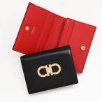 FERRAGAMO フェラガモ ガンチーニ 二つ折り財布 220627 レディース ブラック レザー サイフ 折りたたみ ミニ財布 ゴールド コンパクト