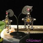 ピアス オリエンタルなお花  マルチカラー＆グレーパール   ガンメタ色台   お揃いになるネックレスがあるピアス  FF