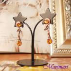 Yahoo! Yahoo!ショッピング(ヤフー ショッピング)赤い銅の色が夏の肌に映えるピアス小さな可愛い葉っぱと2つの琥珀色スワロフスキーコッパー色台お揃いになるネックレスがあるピアス