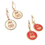 ハート&amp;リボンピアス クッキーみたいなスウィーツアクセサリー レッド ホワイト ベビーピンク （＋330円税込でイヤリングに変更可）