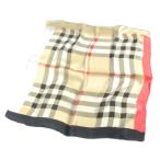 訳あり シルク100％スカーフ タータンチェック柄　約50cm正方形　バーバリーチェック柄　赤×黒