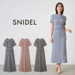 SNIDEL ギンガムメローワンピース swco242053 レディース ドレス ロング丈 半袖 チェック リボン レースアップ デイリー 女子会