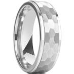 8mm ステンレススチール 槌目仕上げ 六角形 パターン マット つや消し シンプル プレーン 結婚指輪